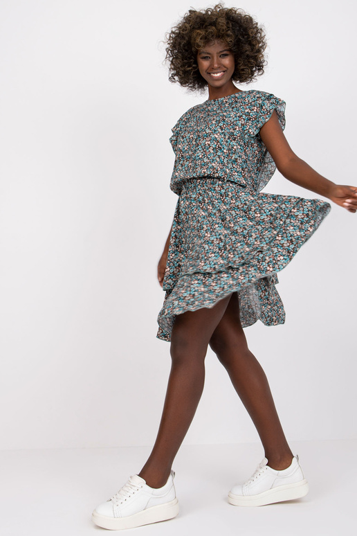 Modrohnědé květinové minišaty Lleida...