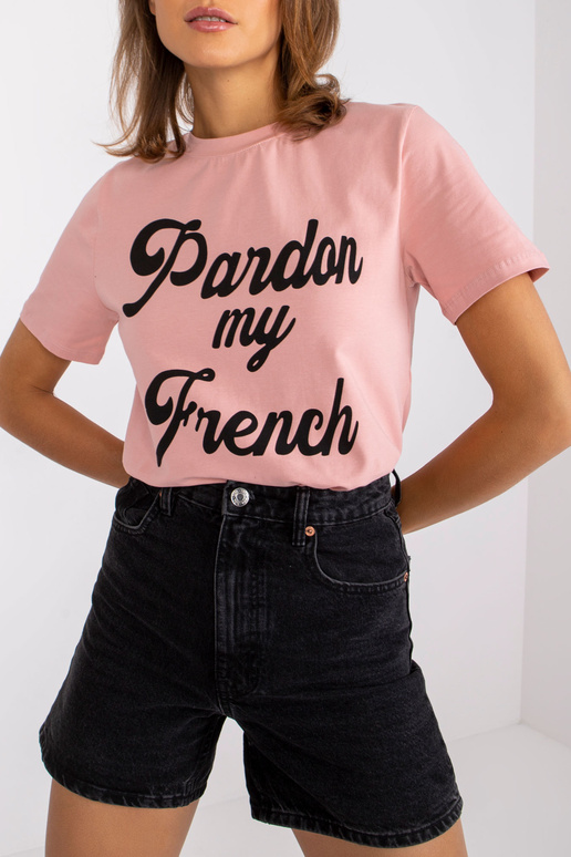 Světle růžové dámské tričko s kulatým...