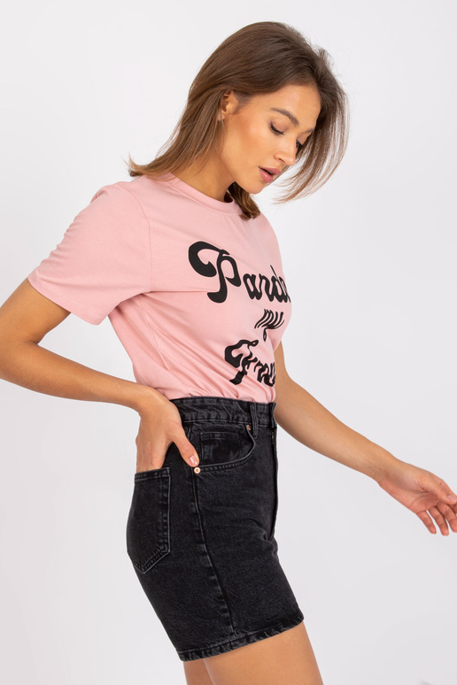 Světle růžové dámské tričko s kulatým...