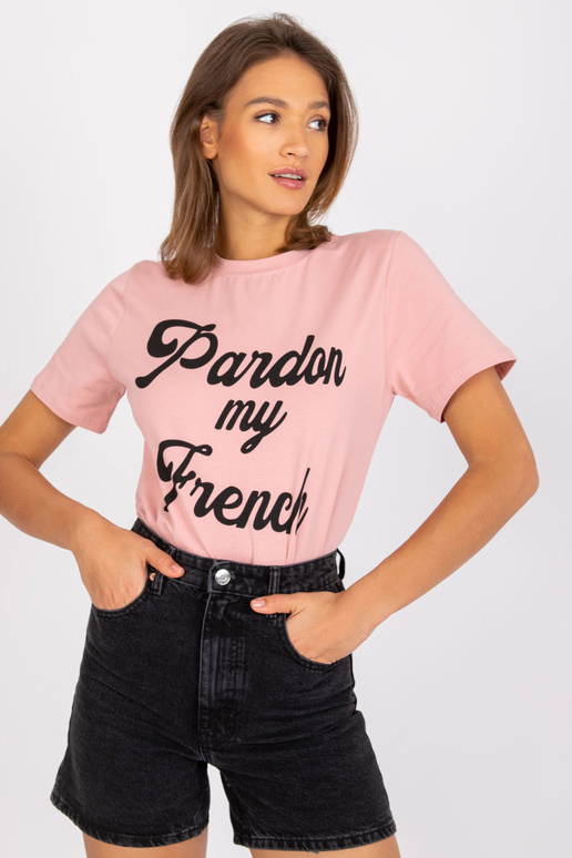 Světle růžové dámské tričko s kulatým...