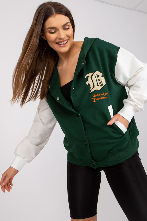 Tmavě zelená baseballová mikina s kapucí