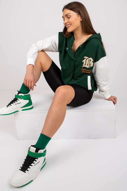 Tmavě zelená baseballová mikina s kapucí