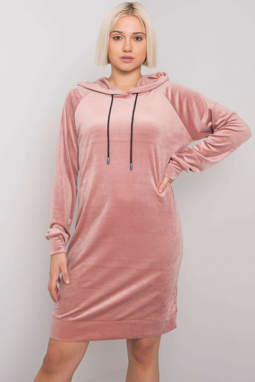 Růžové velurové šaty s kapucí Messina