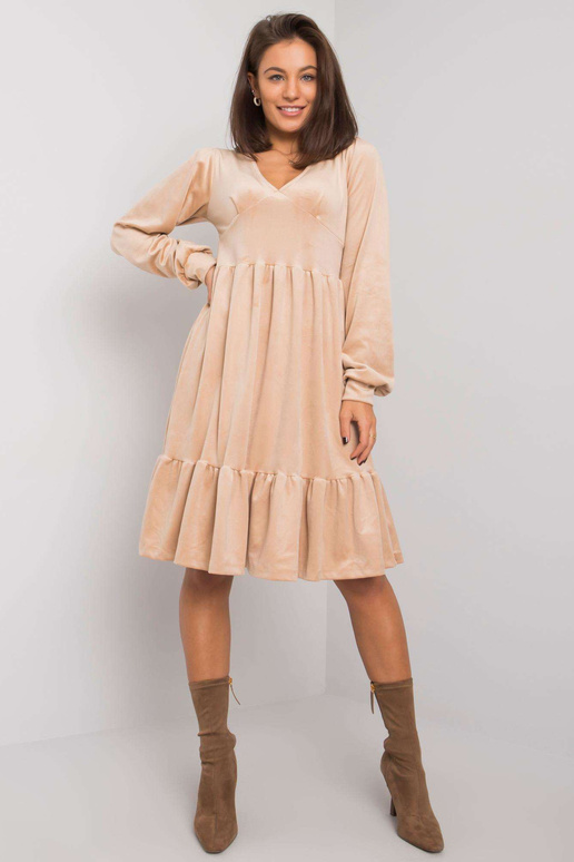 Béžové velurové šaty s volánem Modena