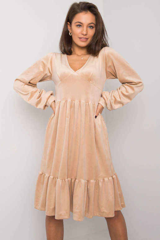 Béžové velurové šaty s volánem Modena