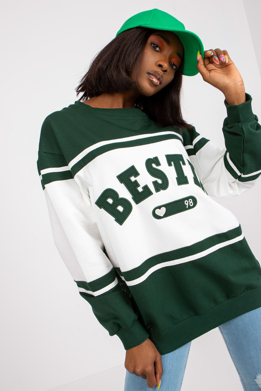 Tmavě zelená a bílá volná mikina bez...