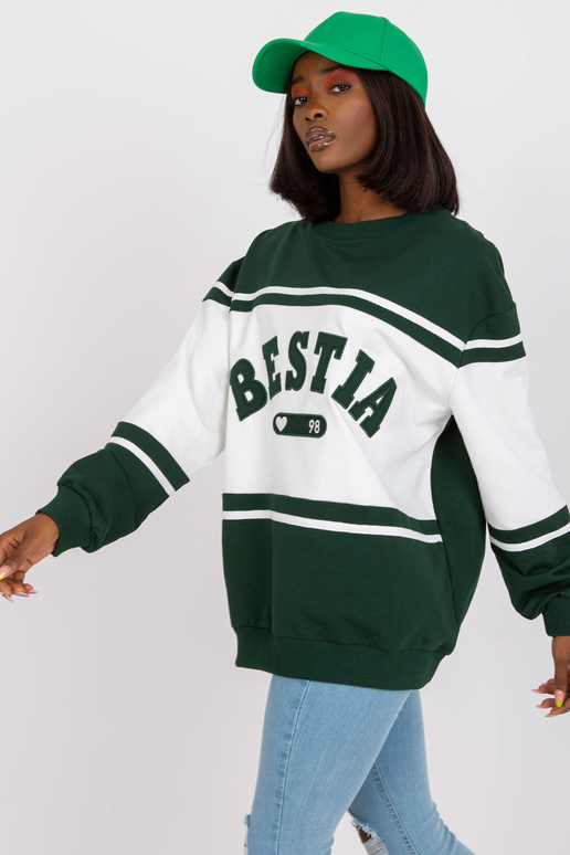 Tmavě zelená a bílá volná mikina bez...