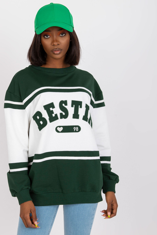 Tmavě zelená a bílá volná mikina bez...