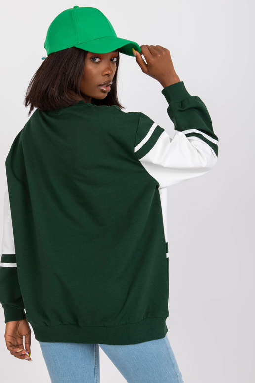 Tmavě zelená a bílá volná mikina bez...