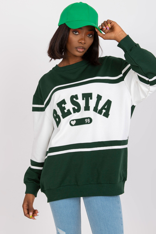 Tmavě zelená a bílá volná mikina bez...