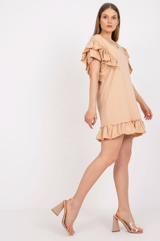 Béžové minišaty s volánkem a krátkými...