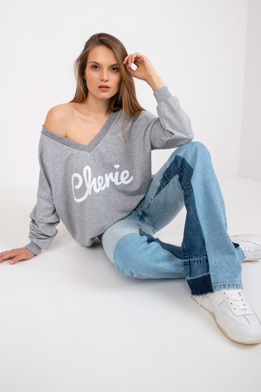 Šedobílá oversize mikina s potiskem a...