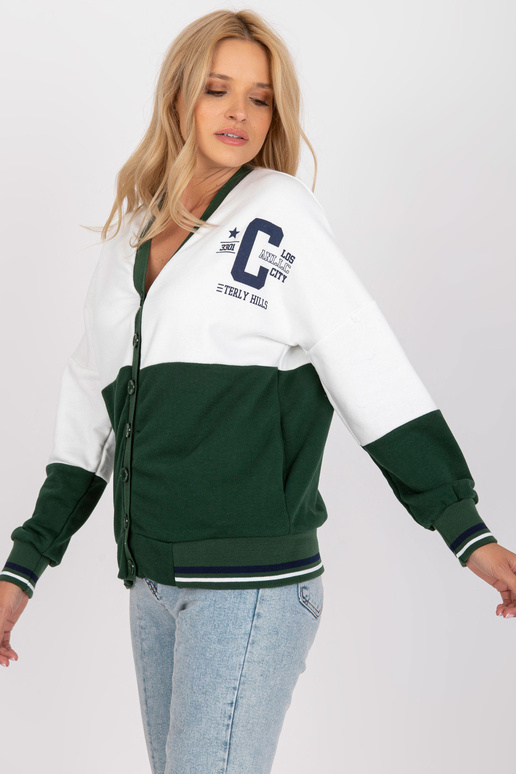 Bílá a zelená mikina bez kapuce