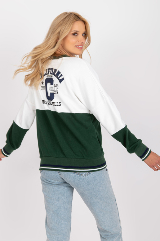 Bílá a zelená mikina bez kapuce