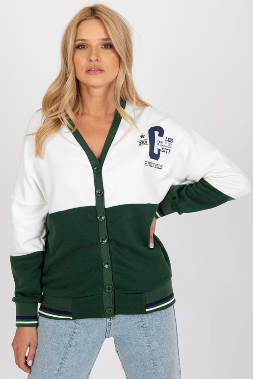 Bílá a zelená mikina bez kapuce