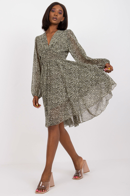 Zeleno-béžové šaty s potiskem a...