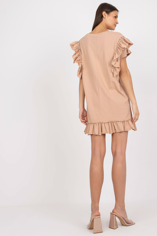 Mini šaty z velbloudí bavlny s volánem