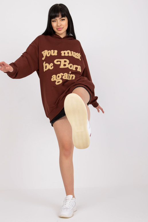 Hnědá mikina s kapucí a dlouhým rukávem