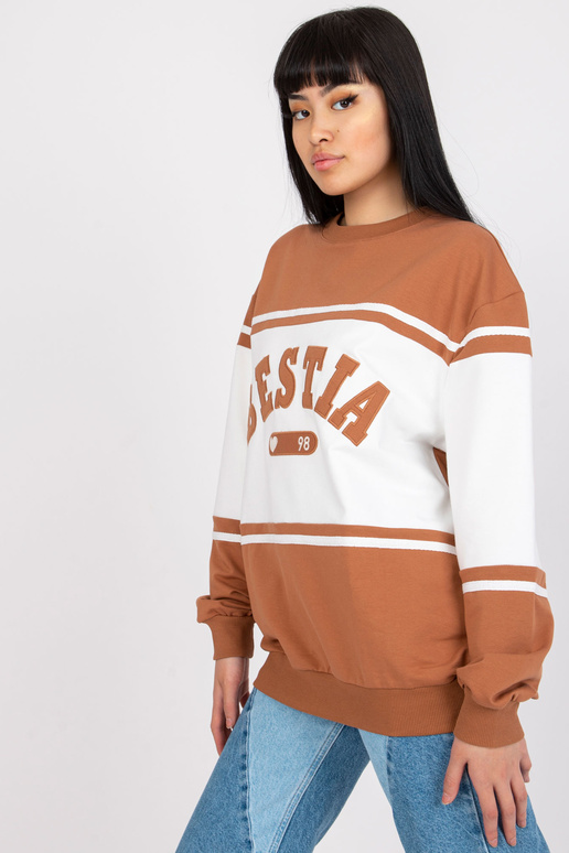 Hnědobílá mikina bez kapuce s nápisem