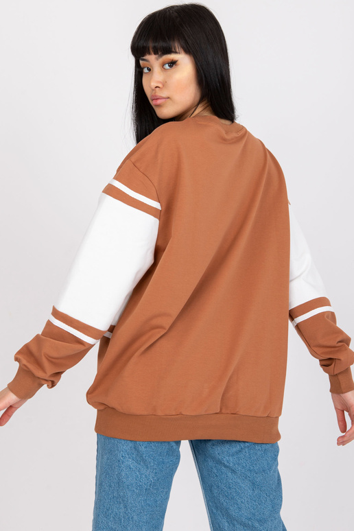 Hnědobílá mikina bez kapuce s nápisem