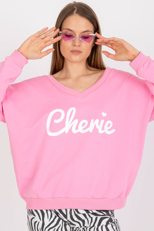 Růžová a bílá mikina s ležérním potiskem