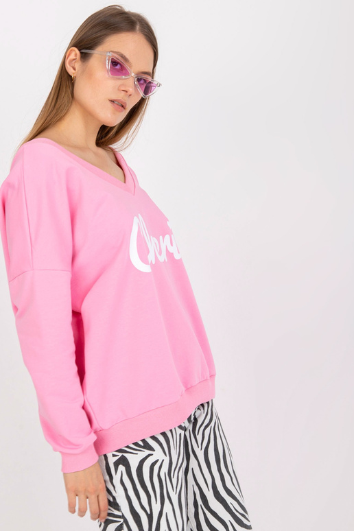Růžová a bílá mikina s ležérním potiskem