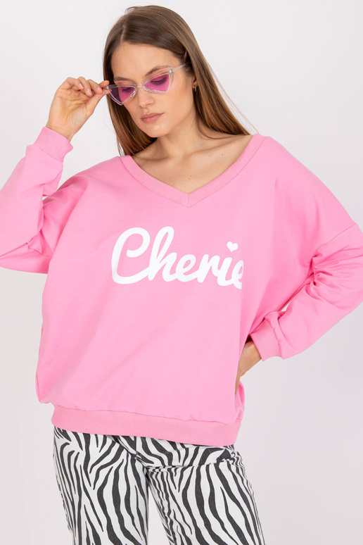 Růžová a bílá mikina s ležérním potiskem