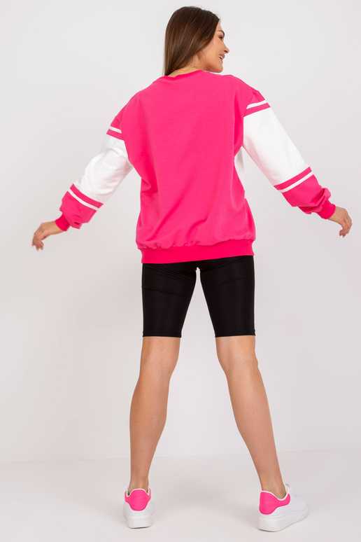 Růžová a bílá bavlněná mikina bez kapuce