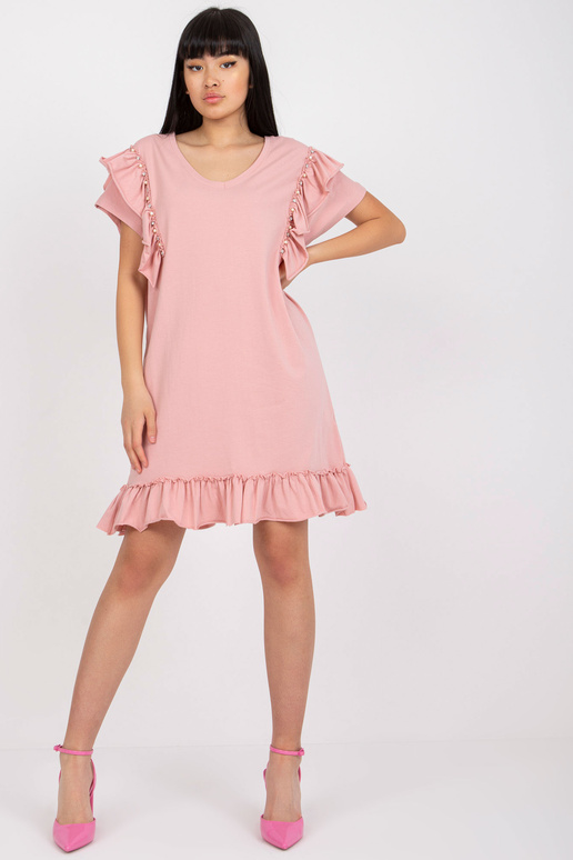 Světle růžové bavlněné šaty s volánem...