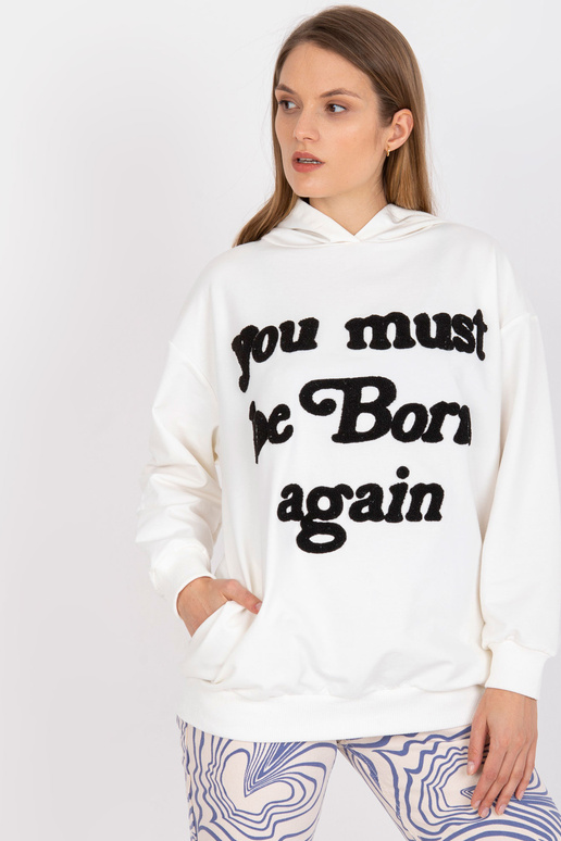 Ecru mikina oversize bavlna s kapucí