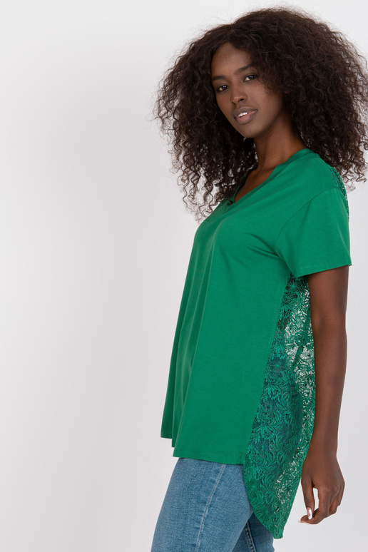 Tmavě zelená volná halenka s krajkou...