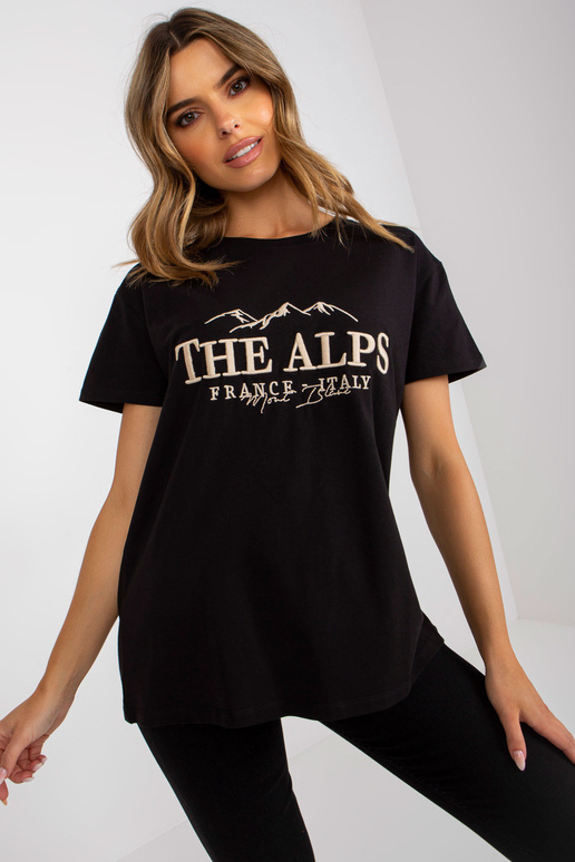 Černé a béžové bavlněné volné tričko