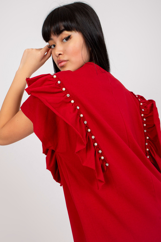 Bavlněné minišaty vínové barvy s volánem