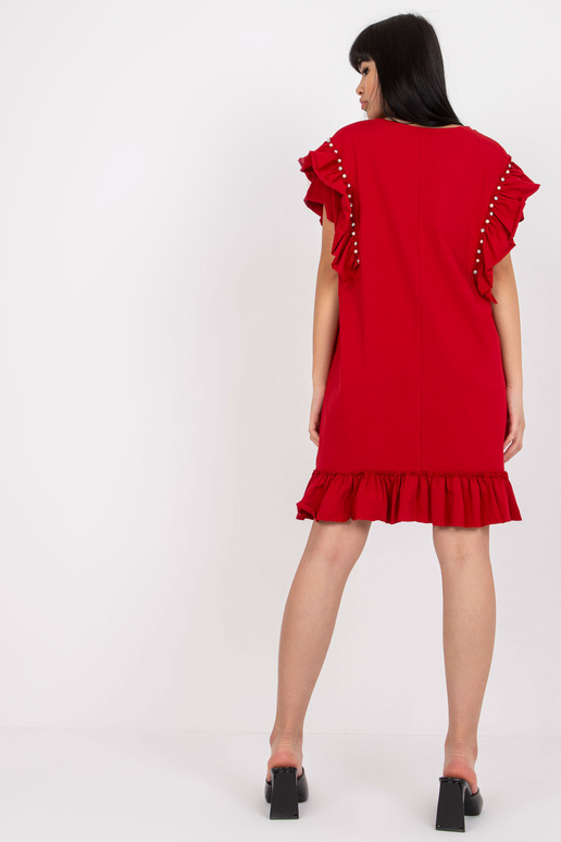 Bavlněné minišaty vínové barvy s volánem