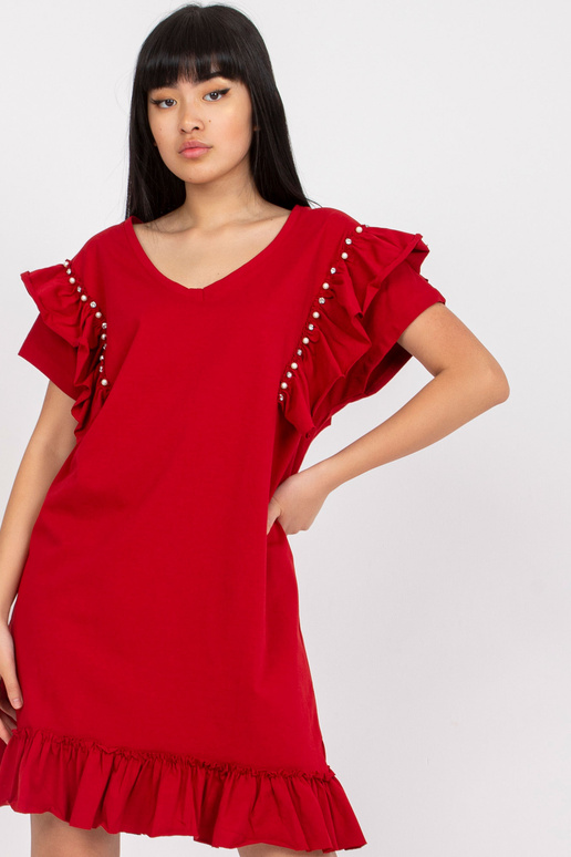 Bavlněné minišaty vínové barvy s volánem