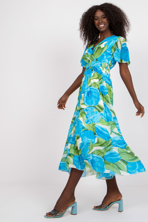 Modré a zelené skládané šaty jedné...