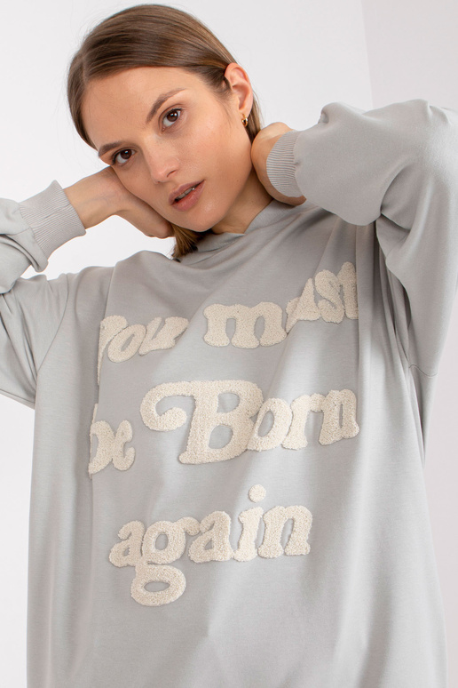 Světle šedá dlouhá mikina s kapucí a...