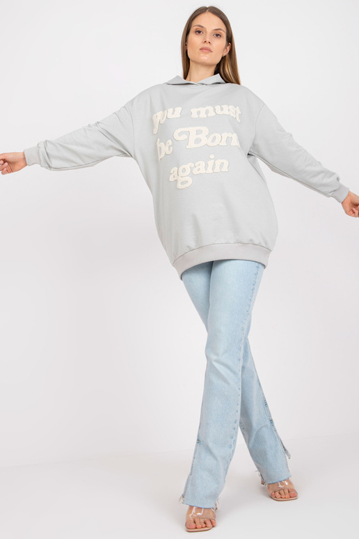 Světle šedá dlouhá mikina s kapucí a...