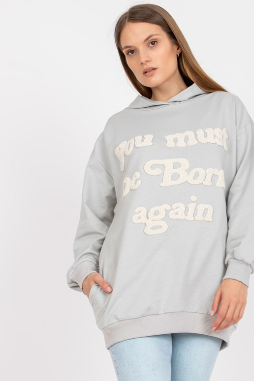 Světle šedá dlouhá mikina s kapucí a...