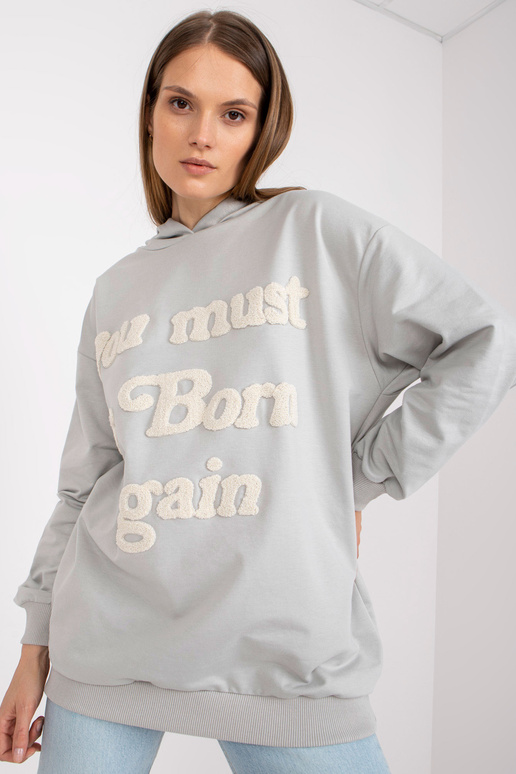 Světle šedá dlouhá mikina s kapucí a...