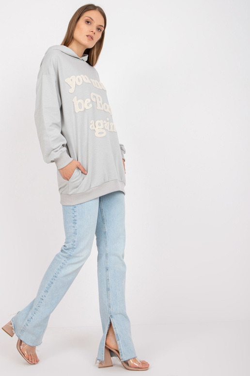 Světle šedá dlouhá mikina s kapucí a...