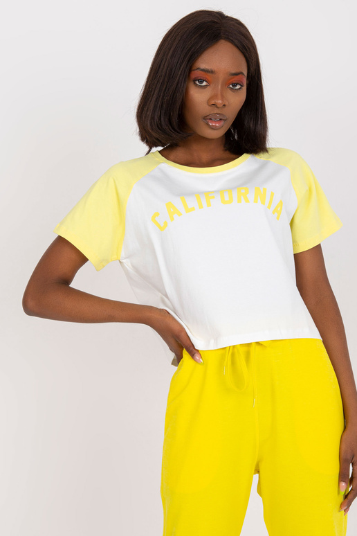 Bílé a žluté tričko s bavlněným potiskem