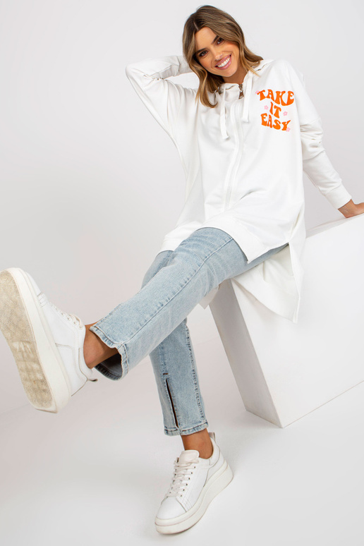 Bílo-oranžová oversize mikina na zip...