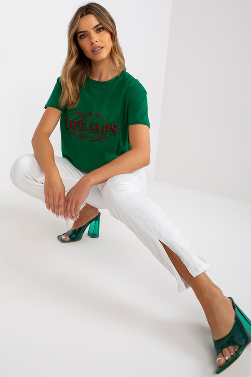 Zelené a béžové volné tričko s pruhy