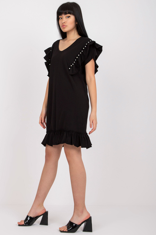Černé bavlněné ležérní volánkové šaty