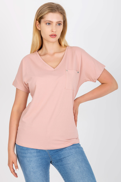 Špinavé růžové tričko s výstřihem do V