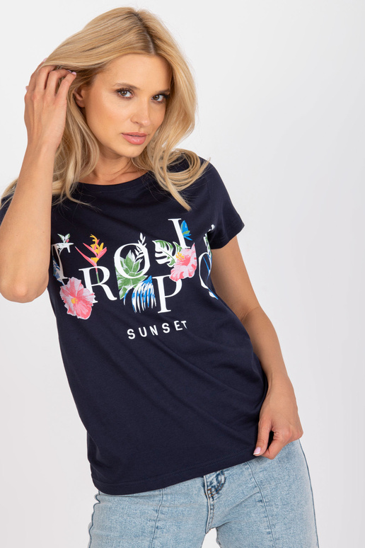 Tmavě modré tričko s barevným potiskem Tmavě modré tričko s barevným potiskem