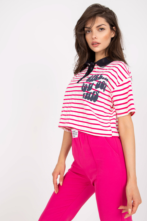 Bílé a růžové krátké polo tričko s...