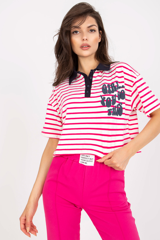 Bílé a růžové krátké polo tričko s...
