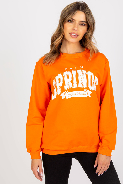 Oranžovo-bílá mikina s kapucí a potiskem